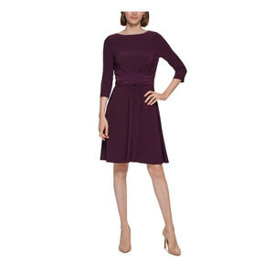 TOMMY HILFIGER Womens Purple Wrap-Front Waist Lined 3/4 Sleeve Dress 12